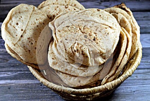 Traditional Egyptian flat bread with wheat bran and flour, regular Aish Baladi or Egypt bread baked in extremely hot ovens, it is