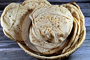 Traditional Egyptian flat bread with wheat bran and flour, regular Aish Baladi or Egypt bread baked in extremely hot ovens, it is