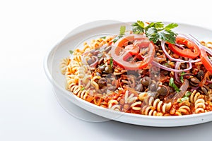 Traditional Egyptian Koshari, Mix of Rice, Pasta, Lentils and Fried Onions