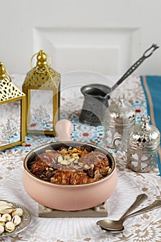 Traditional Egyptian Sweet Pastry Dessert Bread Pudding photo