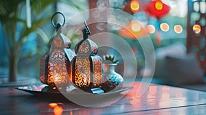 Traditional Eid decorations with lanterns