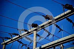 Traditional electric poles with cables unique photo