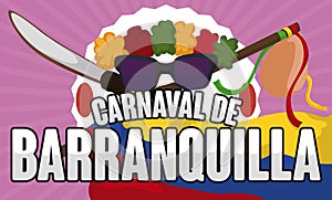 Traditional Elements to Perform Congo`s Dance in Barranquilla`s Carnival, Vector Illustration
