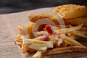 Traditional English Food - Fish and Chips. Fried fish filets and crispy French fries