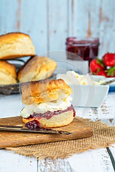 Scones with strawberry jam and clotted cream