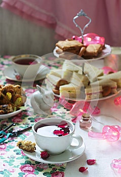 Traditional English tea party in a fabulous decoration. Rustic style