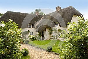 Traditional English thatched country cottage