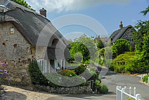 Traditional english vilage houses with thatched roof