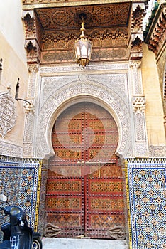 Traditional entry door to Kairaouin Mosque. Fes. Morocco