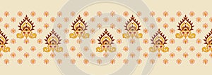 Traditional ethnic geometric shapes border baroque and multi flower Seamless pattern with paisley ornament, repeat floral texture