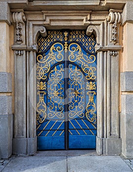 Traditional european facade with entance door photo