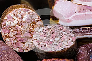 Traditional european salamis and meats