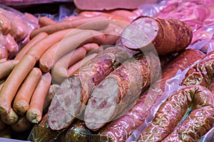 Traditional european sausages and frankfurters