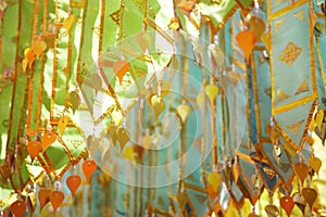 traditional fabric flag decorating hanging in temple