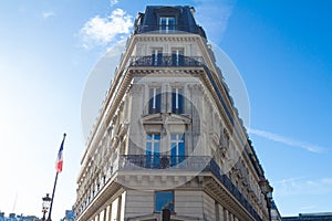 The traditional facade of Parisian building, France.