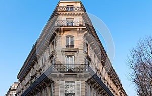 The traditional facade of Parisian building, France.