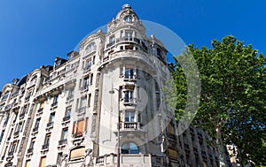 The traditional facade of Parisian building, France.