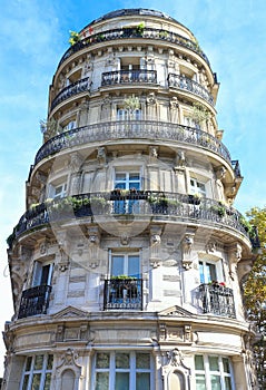 The traditional facade of Parisian building, France.