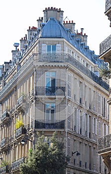 The traditional facade of Parisian building, France.