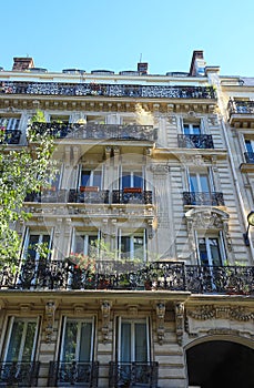 The traditional facade of Parisian building, France.