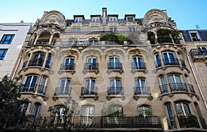 The traditional facade of Parisian building, France.