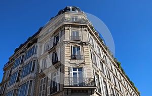 The traditional facade of Parisian building, France.