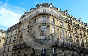 The traditional facade of Parisian building, France.