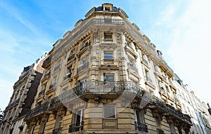 The traditional facade of Parisian building, France.