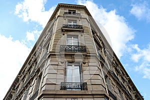 The traditional facade of Parisian building, France.