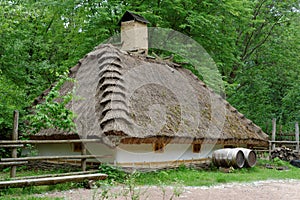 Traditional farmer's house under the thatch roof in open air museum photo