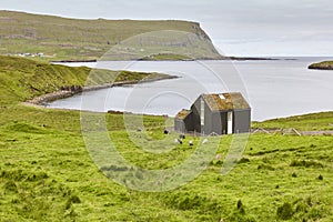 Traditional faroese house in the countryside. Suduroy, Faroe islands
