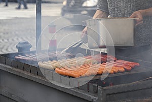 Traditional fast food at the Christmas market of Prague