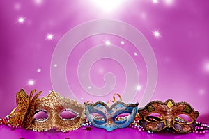 Traditional female carnival venetian mask on table