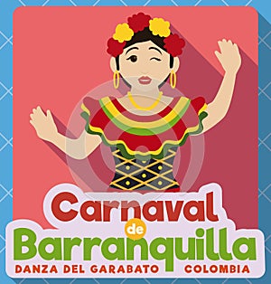Traditional Female Garabato`s Dancer for Barranquilla`s Carnival, Vector Illustration