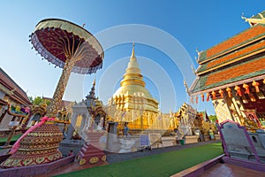 Traditional festival in Harikulchai Temple, Lamphun, Thailand in holidays vacation. Ceremony in Asia. Celebration. Thai