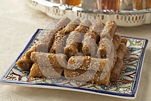 Traditional festive Moroccan cookies and tea