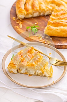 Traditional feta cheese phyllo pastry pie, borek or burek photo