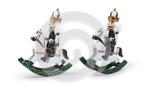 Traditional Figurine Christmas Nutcracker Wearing An Old Military Style Uniform on a horse isolated on white, Clipping path includ