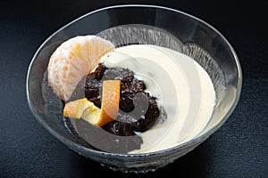 Traditional Finnish cuisine - Typically rye based MÃ¤mmi is eaten around Easter with fresh cream or custard