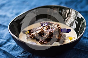 Traditional Finnish Easter rye pudding, with cream