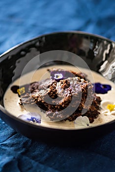 Traditional Finnish Easter rye pudding, with cream