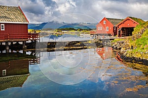 Traditional fisherman houses rorbu at Haholmen island, Norway