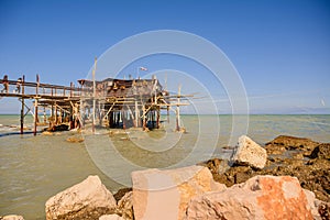 Traditional fisherman`s house in Abruzzo, called Trabocco