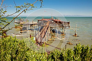 Traditional fisherman`s house in Abruzzo, called Trabocco