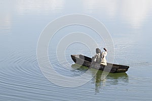 Traditional fishermen in a lake