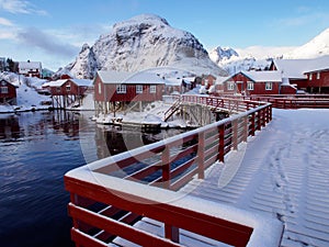 Traditional fishermen`s cabins in the village of Ã… on Lofoten, Norway