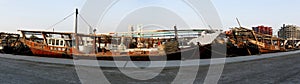 Traditional fishing boat, dhows parked at Fishing harbor of Manama, Bahrain