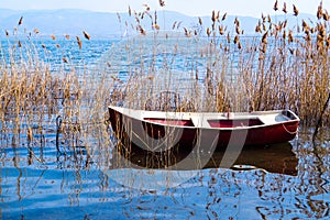 Traditional fishing boat at Doirani lake