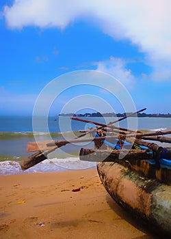 Traditional fishing boat on Sri Lanka beach