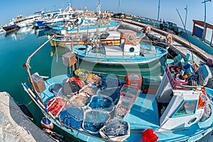 Traditional fishing boats at Ayia Anpa Harbor. Famagusta District, Cyprus